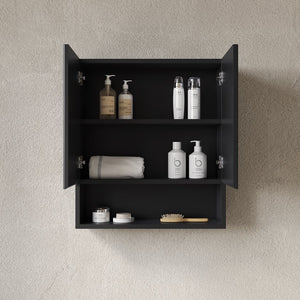 English Elm TOBI Matte Black 26" Wall Cabinet with Soft-Close Doors, Shelf & Open Storage Over Toilet W2615P279441