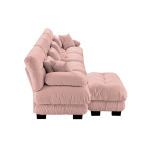 English Elm Free Modular Sectional Sofa - L-Shaped 4-Seater Cloud Couch In Soft Vintage Chenille Pink Comfort W714S01014