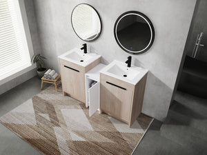 English Elm 60 Inch Freestanding Bathroom Vanity With Ceramic Sink, Soft-Close Doors & Ample Storage Space W999S00316