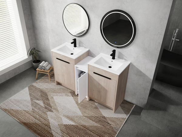 English Elm 60 Inch Freestanding Bathroom Vanity With Ceramic Sink, Soft-Close Doors & Ample Storage Space W999S00316