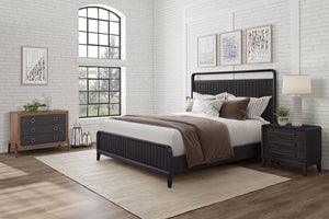 English Elm Queen Open Panel Bed in Peppercorn Black Finish with Elm Veneer, Solid Wood Frame & Channel Headboard B2699S00044