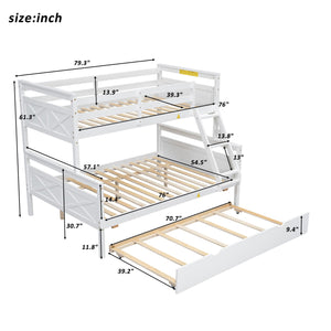 English Elm Twin Pine-over-Full Bunk Bed with Attached Ladder, Trundle & Full-Length Guardrail for Space-Saving Rooms White SM000208AAK-1