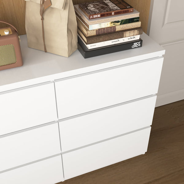 English Elm White 9-Drawer Chest Modern Wide 63" Dresser No-Handle White Storage Cabinet Durable Particleboard Elegance W409P225882