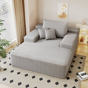 English Elm 68"*51" Chaise Lounge Chair Oversized Corduroy Sleeper Sofa Bed Plush Cloud Recliner with Pillows Antique Grey W2824P301530