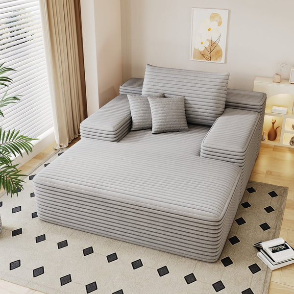 English Elm 68"*51" Chaise Lounge Chair Oversized Corduroy Sleeper Sofa Bed Plush Cloud Recliner with Pillows Antique Grey W2824P301530