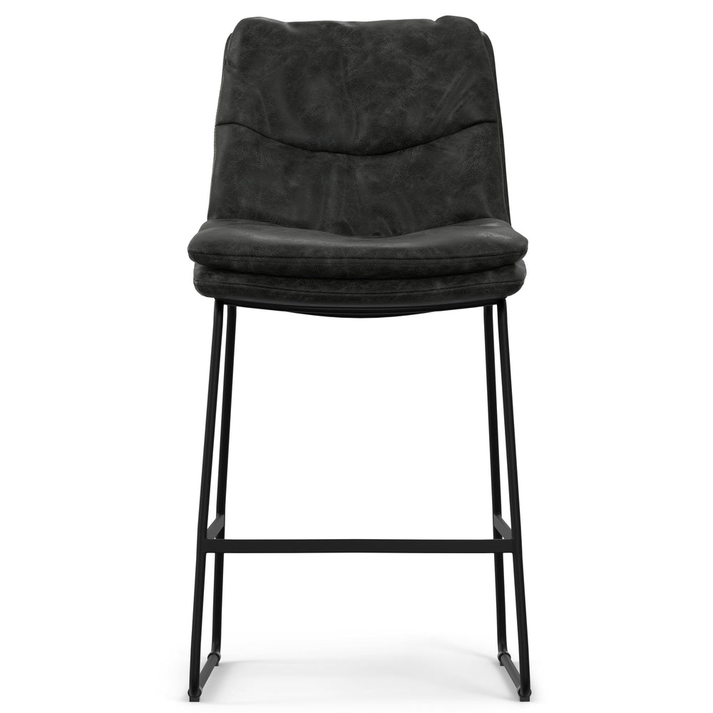 English Elm Danika Upholstered Counter Stool Set of 2 — Distressed Vegan Leather, Tufted Padded Seat, Metal Base Charcoal+Grey B136P252648