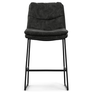 English Elm Danika Upholstered Counter Stool Set of 2 — Distressed Vegan Leather, Tufted Padded Seat, Metal Base Charcoal+Grey B136P252648