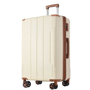 English Elm Hardshell Abs Checked Suitcase with 360 Spinner Wheels Expandable Tsa Lock 28 Inch Brown+White N730P296747O