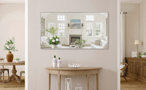 English Elm 55"x30" Oversized Modern Bathroom Mirror with Removable Tray Silver Aluminum Frame for Vertical or Horizontal Mounting W708P297404