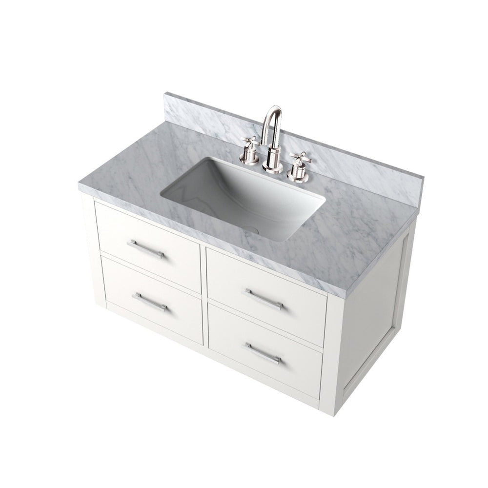 English Elm White Elegant Single Bath Vanity With Carrara Marble Top & Chrome Faucet Set - Timeless Design! B2731P257981-GIGA