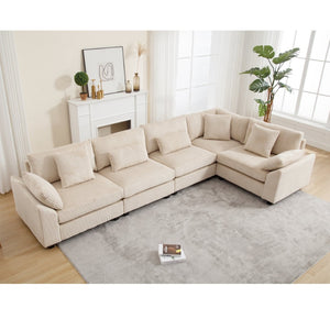 English Elm {New} Oversized Modular Sectional Sofa - Cozy Beige Corduroy, Convertible Design For Stylish Living Spaces W2325S00014-GIGA