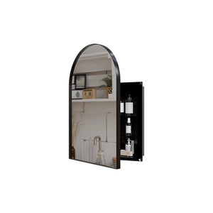 English Elm 18x24 Metal Corner Medicine Cabinet with Arched Mirror, Adjustable Glass Shelves, Moisture-Proof Organizer Black W1435P312260
