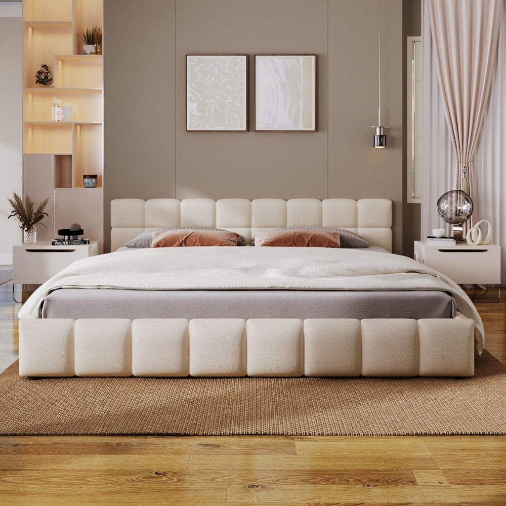 English Elm Elegant Chenille King Bed Geometric Checkerboard Headboard Plush Upholstered Bedroom N769P339029K