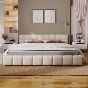 English Elm Elegant Chenille King Bed Geometric Checkerboard Headboard Plush Upholstered Bedroom N769P339029K