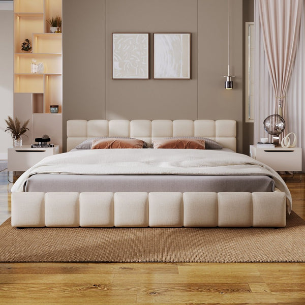 English Elm Elegant Chenille King Bed Geometric Checkerboard Headboard Plush Upholstered Bedroom N769P339029K