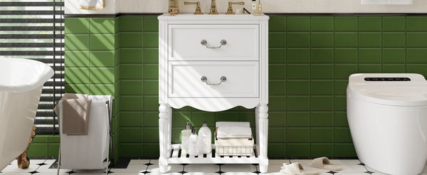 English Elm 24'' Vintage Bathroom Vanity with Ceramic Sink Soft Close Drawers Open Shelf White N710P411237K