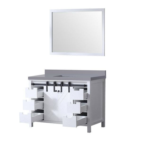 English Elm White 48 in. Bath Vanity with Grey Quartz Top, Soft-Close Drawers, Mirror & Spacious Storage B2731S00715