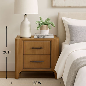 English Elm 2 Drawer Nightstand with Eucalyptus Veneer, Soft-Close Drawers, Felt-Lined Top Drawer & USB Port Tan 31 L x 22.5 W x 30.25 H B2699P395333