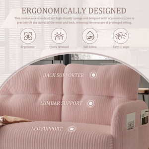 English Elm UNITED Corduroy Double Sofa with Ergonomic Support, High-Rebound Springs, Side Pockets, 500lb Capacity Pink W1568P307267