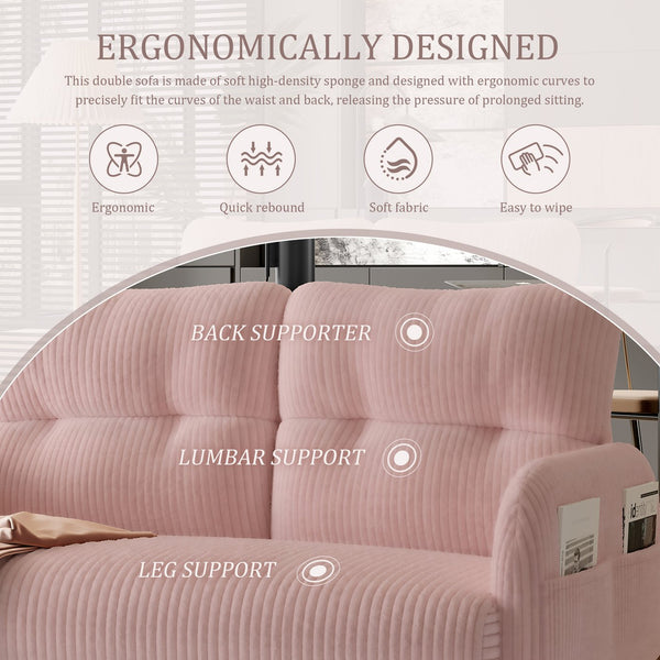 English Elm UNITED Corduroy Double Sofa with Ergonomic Support, High-Rebound Springs, Side Pockets, 500lb Capacity Pink W1568P307267