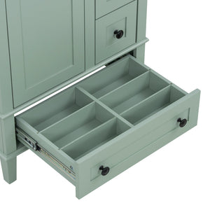 English Elm 24-inch Matte Bathroom Vanity Rubberwood Cabinet with Ceramic Sink and Soft-close Drawers Light Green N729P377516F