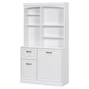 English Elm Bathroom Tall Storage Cabinet with Tilt-Out Hamper, 70.9" Linen Tower, 2 Drawers, Adjustable Shelves, White Finish N725P278420K