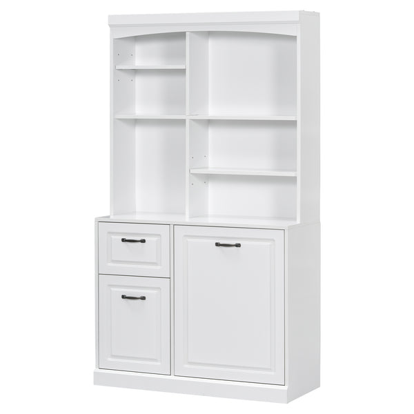 English Elm Bathroom Tall Storage Cabinet with Tilt-Out Hamper, 70.9" Linen Tower, 2 Drawers, Adjustable Shelves, White Finish N725P278420K