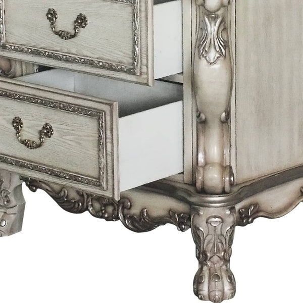 English Elm Dresden Vintage Bone White Nightstand with Felt-Lined Dovetail Drawers, Claw Legs & Resin Moldings B2726P261895