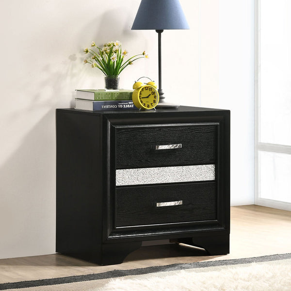 English Elm 2 Chic Two-Drawer Nightstand with Sparkling Acrylic Panels and Faceted Crystal Hardware for Glam Bedrooms Black B016P255583