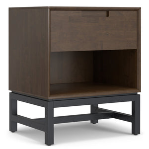English Elm Banting Solid Rubberwood Nightstand in Walnut Brown with Drawer, Open Shelf & Graphite Base Finish B136P364302