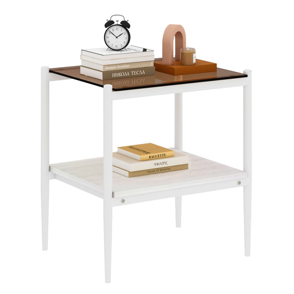 English Elm Set Of 2 Modern Rectangle End Tables With Tempered Glass Top & Sturdy Mdf Shelf For Living Room Decor W241P184254-GIGA