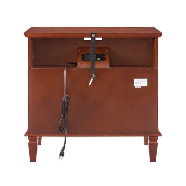 English Elm Open Dresser Nightstand with Charging Station and Open Shelf, 2 Drawers, Solid Wood Legs, Farmhouse Appeal Walnut W1693P216935