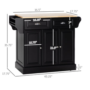 English Elm HOMCOM Mobile Kitchen Island with Drop Leaf Breakfast Bar, Rubberwood Top, Locking Casters & Storage Black W2225P217408