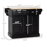 English Elm Homcom Rolling Kitchen Island With Storage, Kitchen Cart With Wheels and Wood Countertop, Utility Cart With 2 Drawers, 3 Cabinets, Towel Rack and Spice Stand, Black