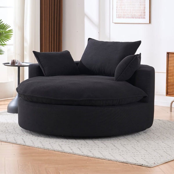 English Elm 360 Swivel Corduroy Barrel Lounge Chair with Pillows for Living Room or Bedroom Black W1752P410945