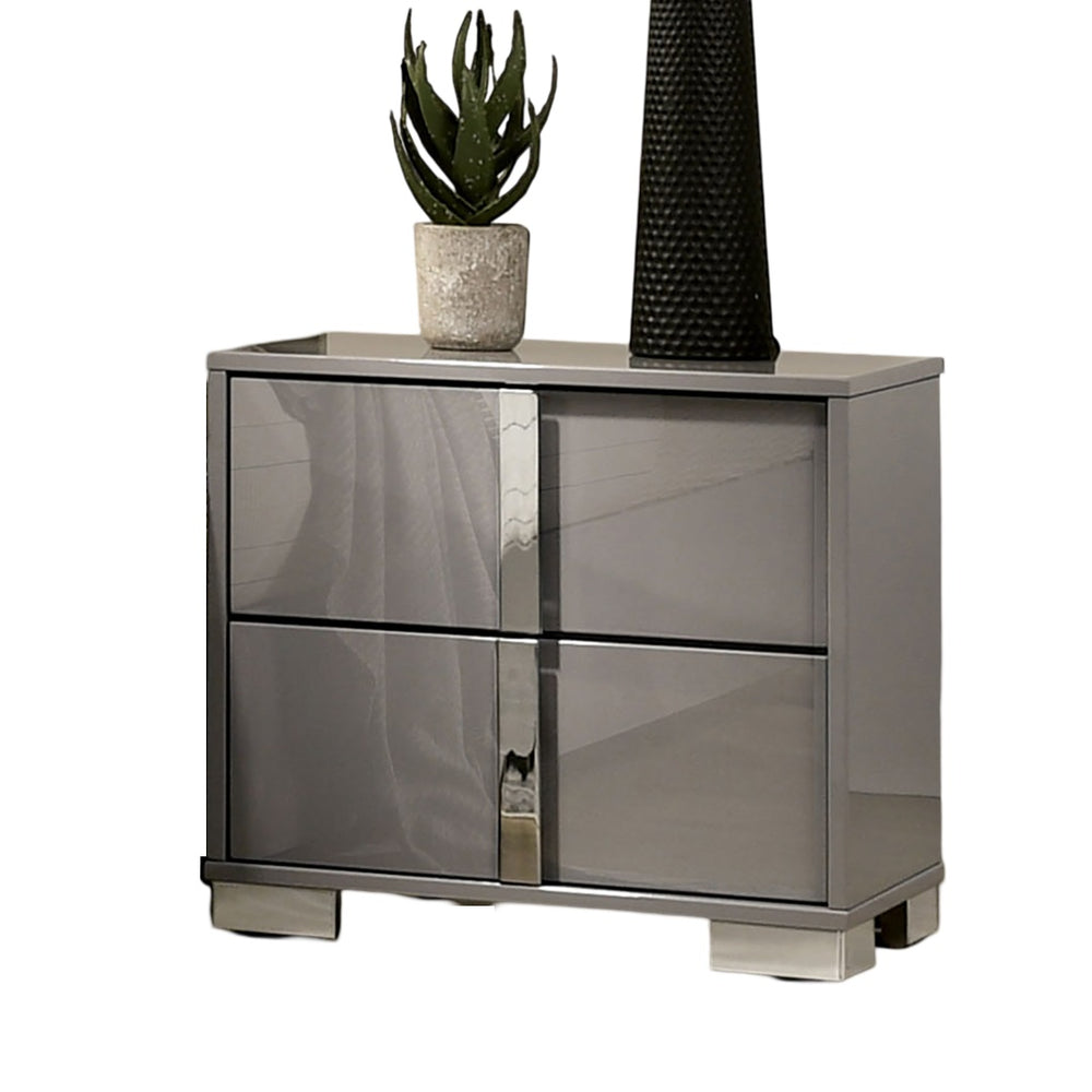 English Elm Light Taupe Modern Nightstand with Chrome Legs & Vertical Handles, UV Finish, Contemporary Storage B011P317866