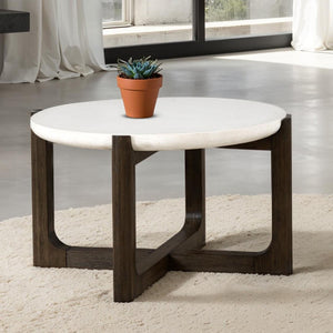 English Elm Transitional Style 25" Cocktail Table With Quartz Top And Dark Walnut Finish For Modern Living Spaces B2741P404263-GIGA