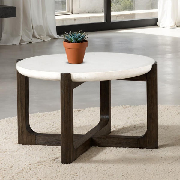 English Elm Transitional Style 25" Cocktail Table With Quartz Top And Dark Walnut Finish For Modern Living Spaces B2741P404263-GIGA