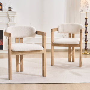 English Elm Indoor Solid Wood Round Back Dining Chairs Cushioned Beige Upholstered Set of Two Beige+Natural N772P411377N