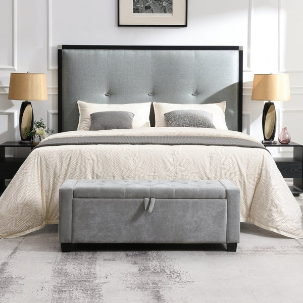 English Elm 48" Tufted Chenille Storage Bench Diamond Stitched Lift Top Seat for Bedroom Entryway Light Grey W2671P386666