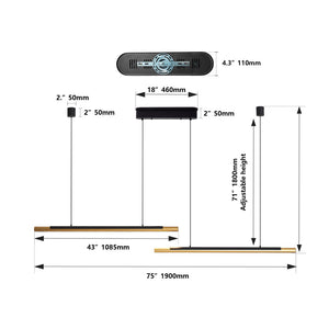 English Elm 75-inch Matte Black Gold Linear Led Pendant Dimmable Fixture for Dining or Kitchen W1340P264190
