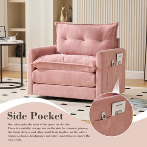 English Elm UNITED Swivel Barrel Chair with Chenille Upholstery, 360° Smooth Rotation, Padded Arm Comfort and Side Pockets for Living Room Relaxation Pink W1568P290091