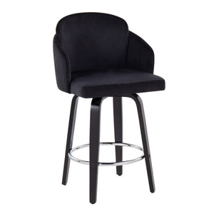 English Elm Dahlia Modern Black Velvet Counter Stools With Gold Accents & 360° Swivel - Set Of 2 For Chic Dining B202S00224