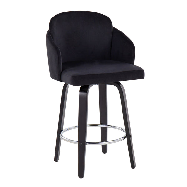 English Elm Dahlia Modern Black Velvet Counter Stools With Gold Accents & 360° Swivel - Set Of 2 For Chic Dining B202S00224