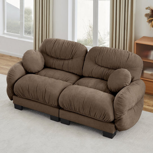 English Elm Pleated Chenille Two Seater Modular Sofa with Curved Armrests and Ergonomic Foam Cushions Brown W5656S00055