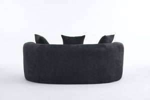 English Elm Crescent-shaped Curved Chenille Loveseat Low Profile Deep Seat Modern Living Room Sofa Black W5188P450347