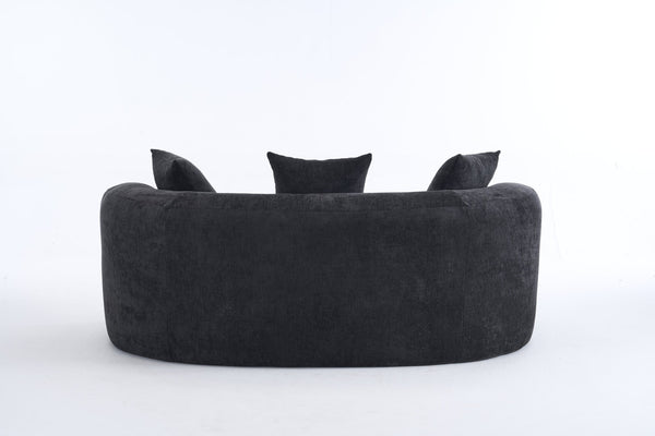 English Elm Crescent-shaped Curved Chenille Loveseat Low Profile Deep Seat Modern Living Room Sofa Black W5188P450347