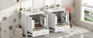 English Elm Modern 48 Inch Freestanding Bathroom Vanity Dual Ceramic Sinks Soft Close Gold Handles White N729P000001K
