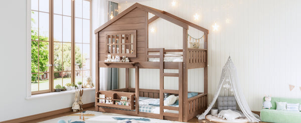 English Elm Full Bunk Bed with Trundle Bookshelf Storage Pine Frame Car Design for Kids W1580S00521