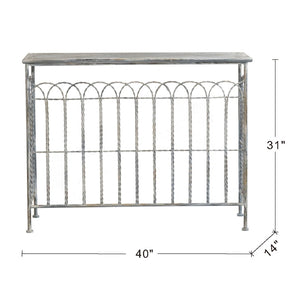 English Elm 40x14x31" Iron Entryway Console Table Twisted Bars Arched Panel Weathered Silver Finish W2078P453139